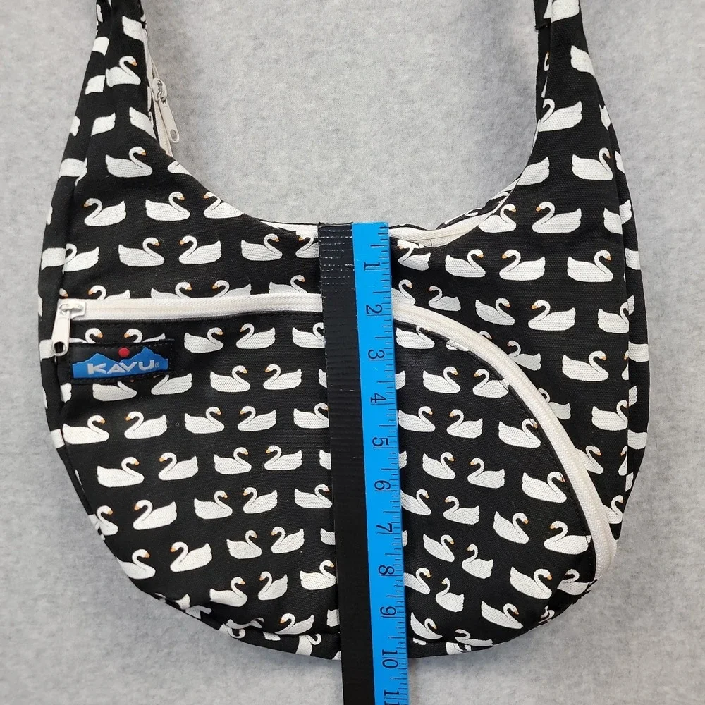 KAVU Satchel Crossbody Bag Shoulder Purse Black & White Swan Pattern Canvas